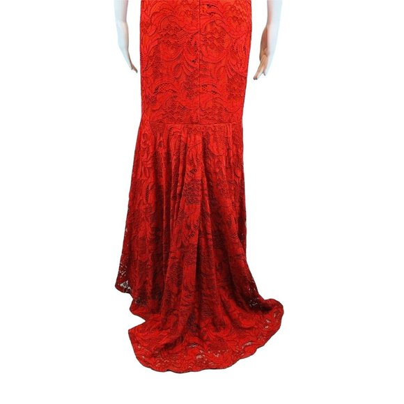 Dave & Johnny Formal Gown Women's Size 9/10 Red Lace Deep V Full Length Dress - Picture 11 of 11